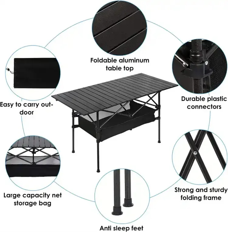 Portable Aluminum Rectangular Foldable Camping Table with Carrying Bag Lightweight Outdoor Dining Tables