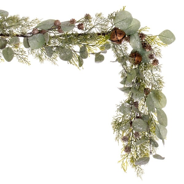 Vickerman 5' Artificial Winter Cedar，Pinecone，Eucalyptus，and Brown Jingle Bell Garland