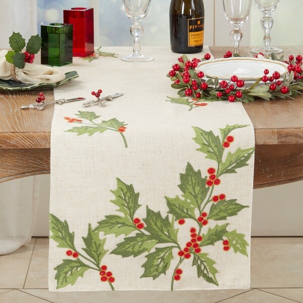 Evergreen Holly Leaves Table Runner