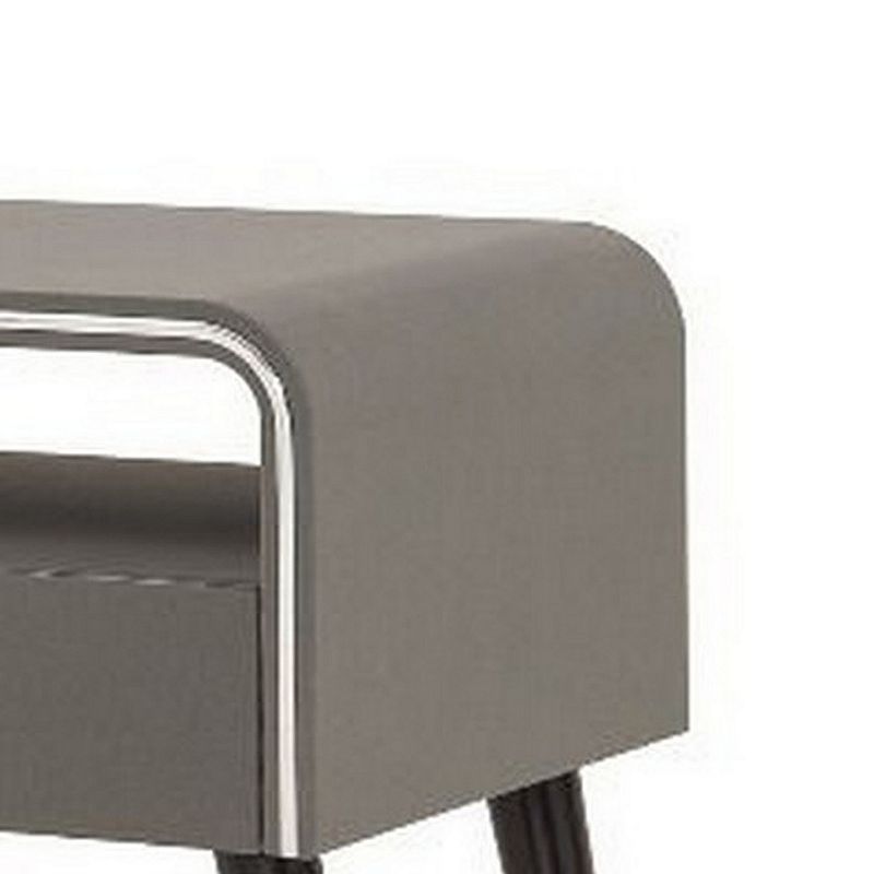 Curved Edge 1 Drawer Nightstand with Chrome Trim， Gray and Brown