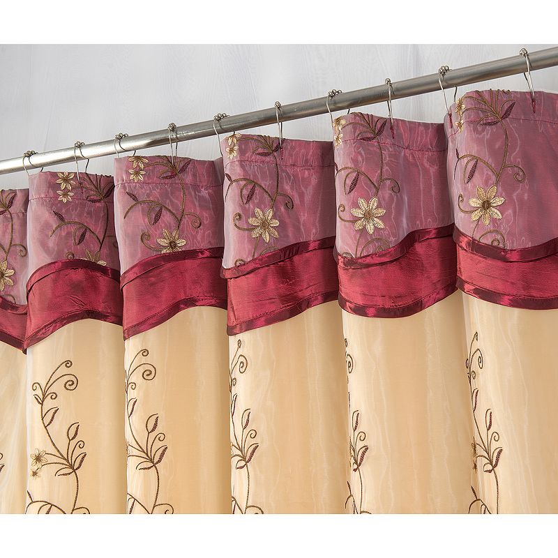 Priscilla Embroidered Shower Curtain With Double Valance