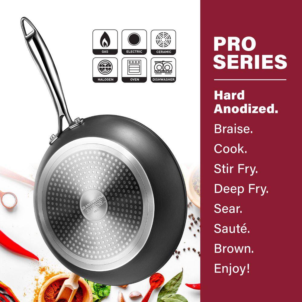 GRANITESTONE Professional 3-Piece Aluminum Ultra-Nonstick Hard Anodized Diamond Infused Fry Pan Set (8 in. 10 in. 12 in.) 7197