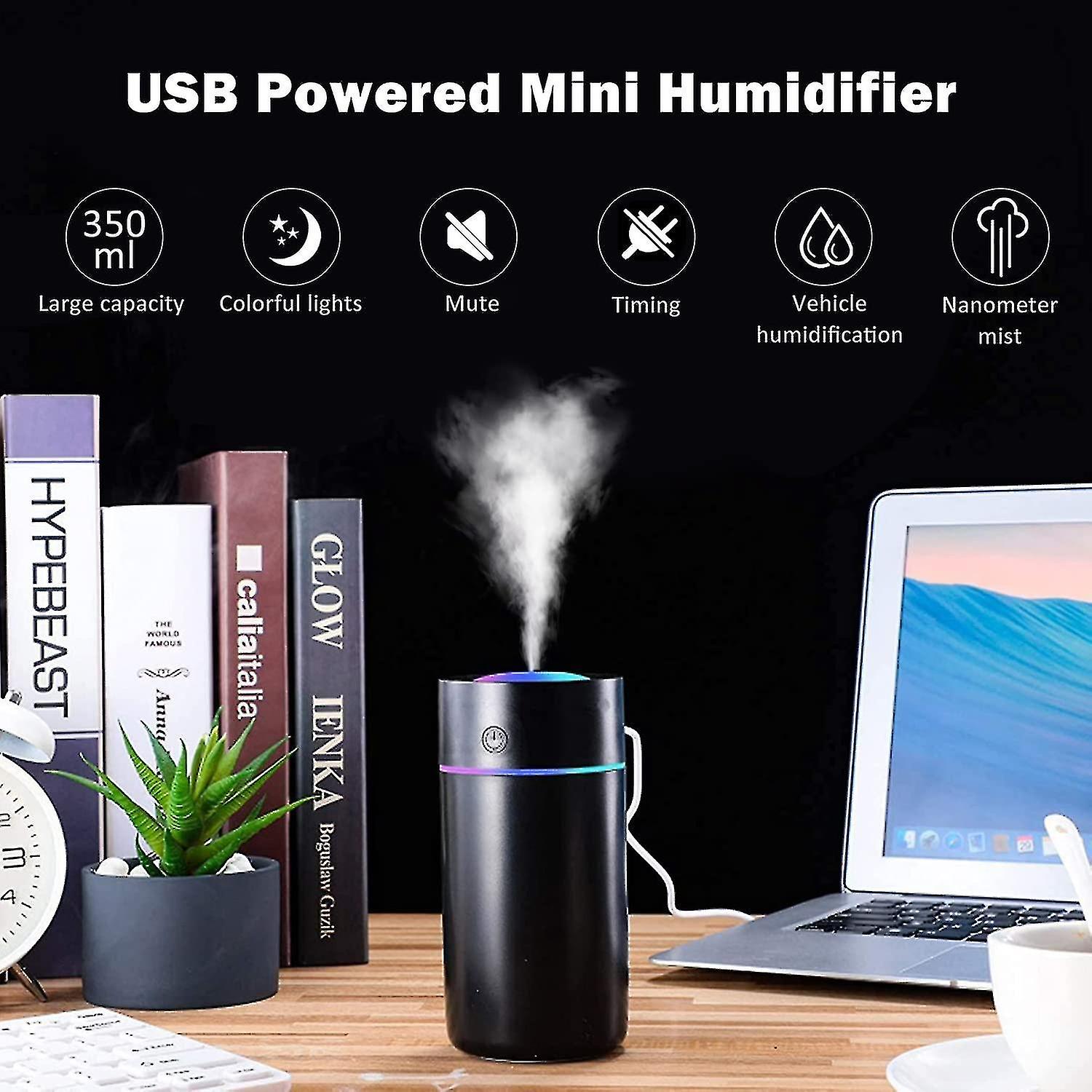 Humidifiers For Bedroom Portable Mini Humidifier With 7-color Lights， Auto Shut-off Small Desk Humidifier [2 Mist Modes] Super Quiet Usb Personal Humi