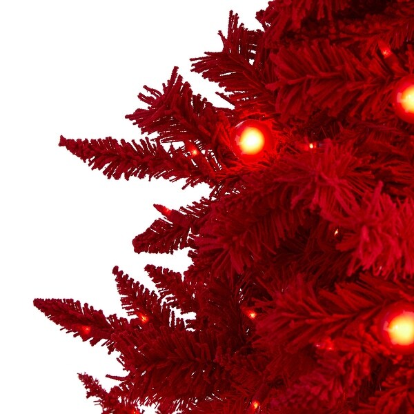 6' Red Flocked Fraser Fir Christmas Tree with 350 Red Lights