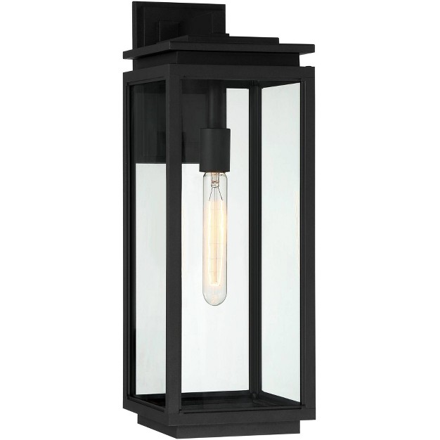 High Modern Outdoor Wall Light Fixture Mount Porch House Weatherproof Matte Black Die Cast Metal Clear Glass Shade