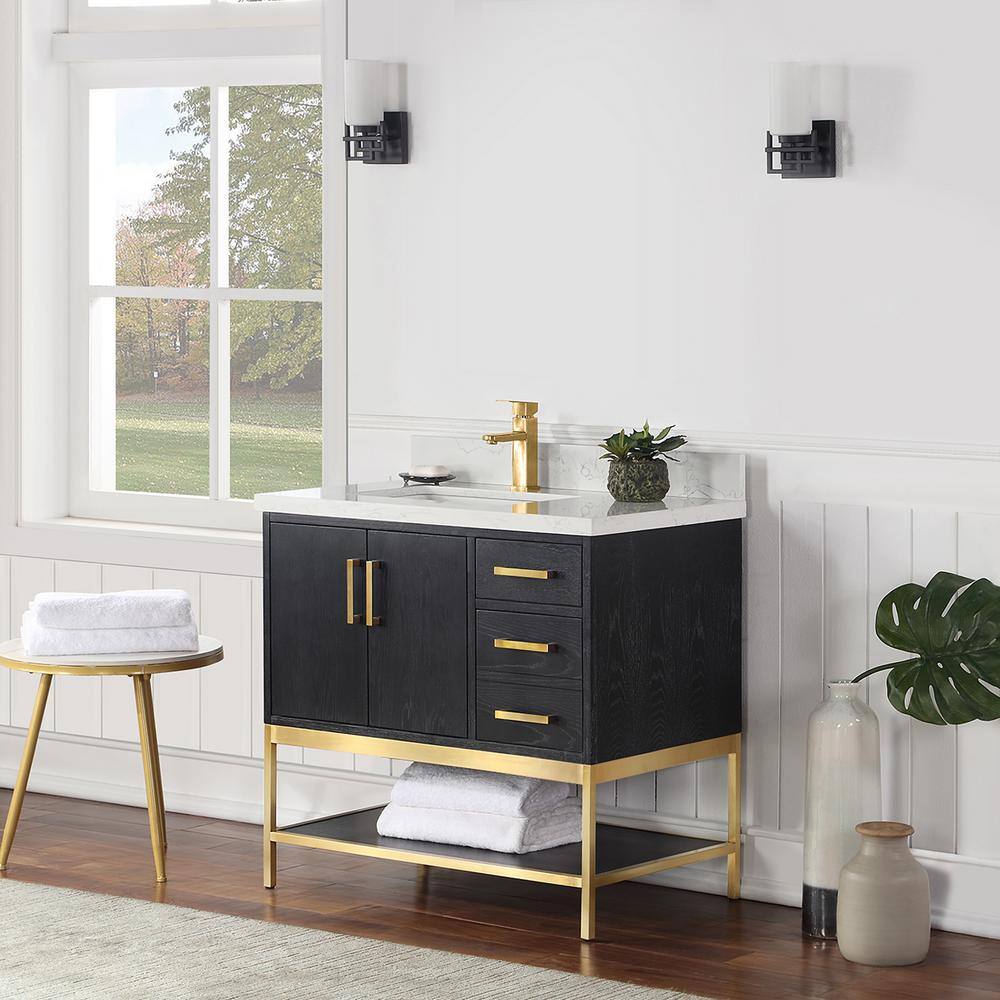 Altair Wildy 36 in. W x 22 in. D x 34 in. H Bath Vanity in Black Oak with Grain White Composite Stone Top 546036-BO-GW-NM