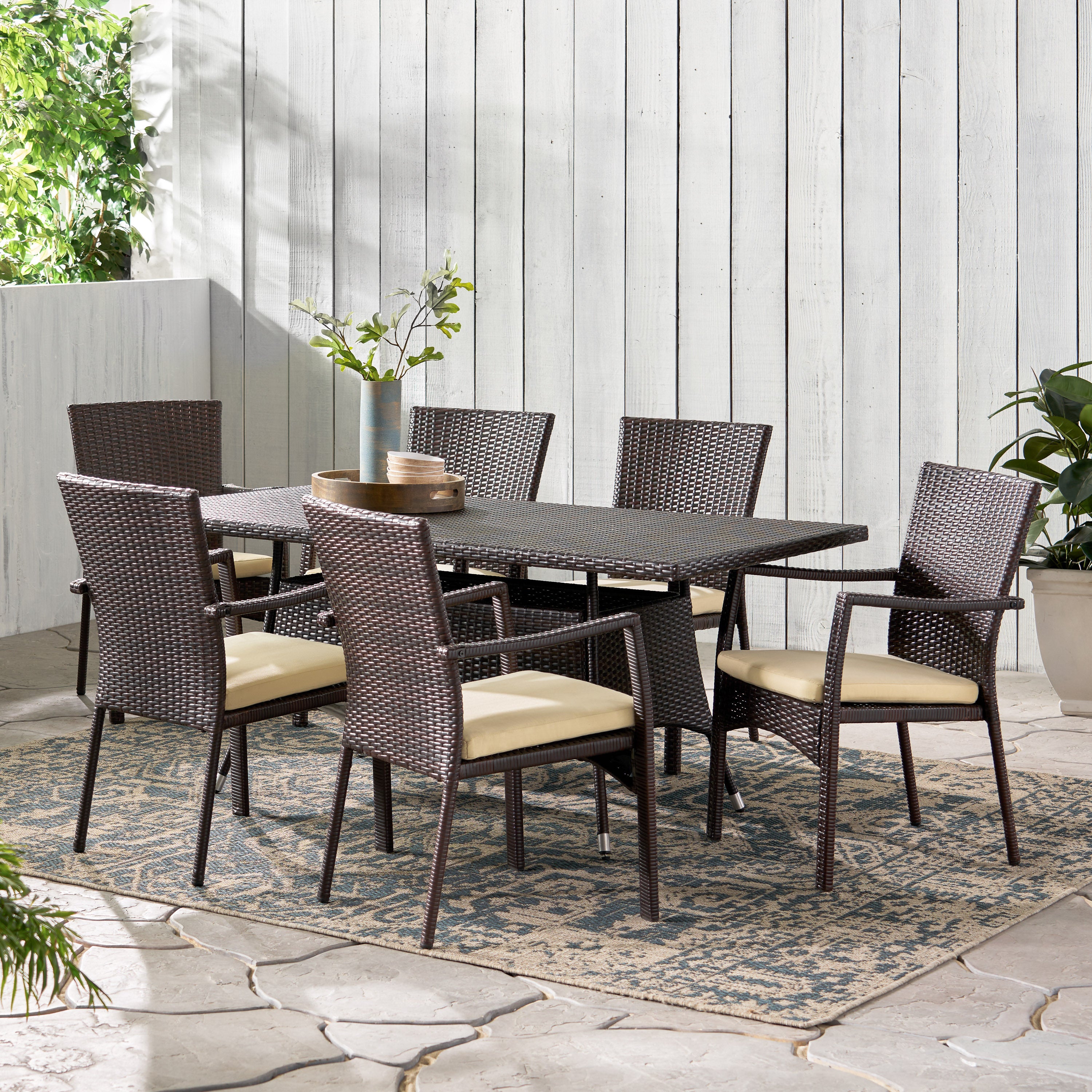 Grant Outdoor 7-piece Wicker Dining Set with Cushions