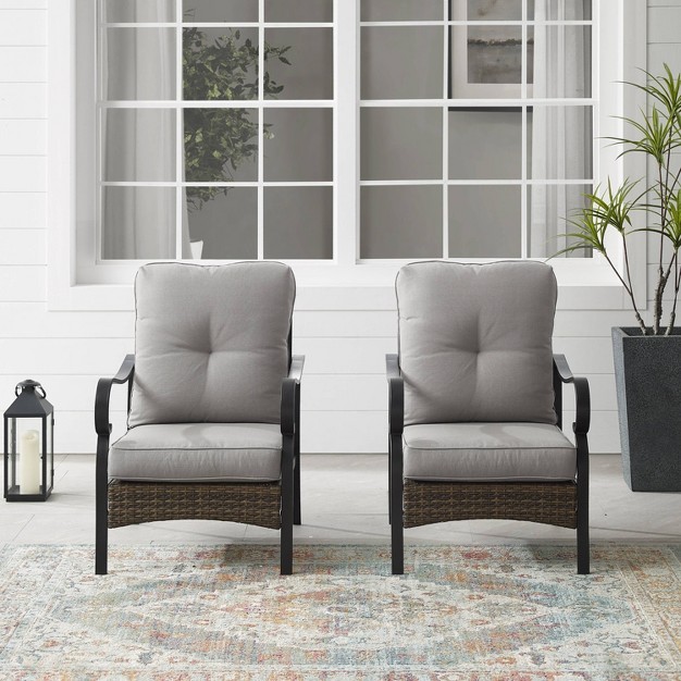 2pk Dahlia Outdoor Steel Arm Chairs Taupe matte Black Crosley