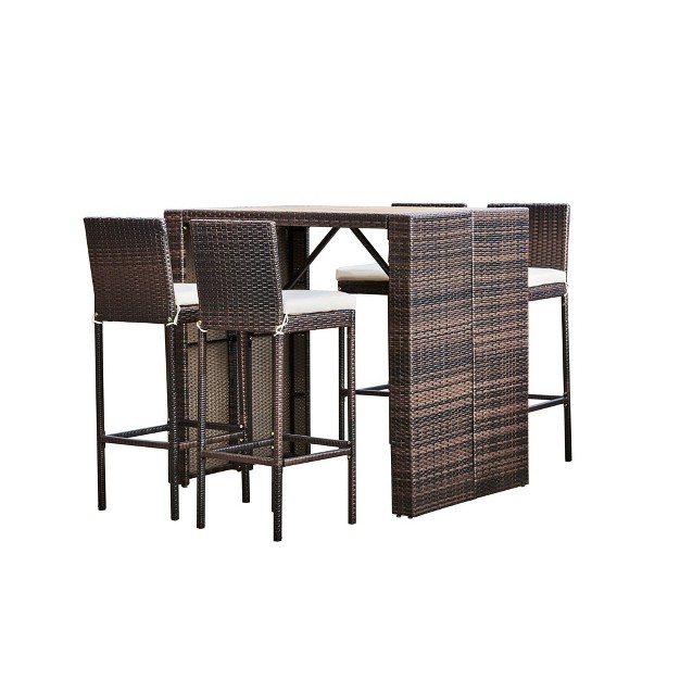 5pc Bar Height Outdoor Dining Set With Acacia Wood Tabletop Teamson Home