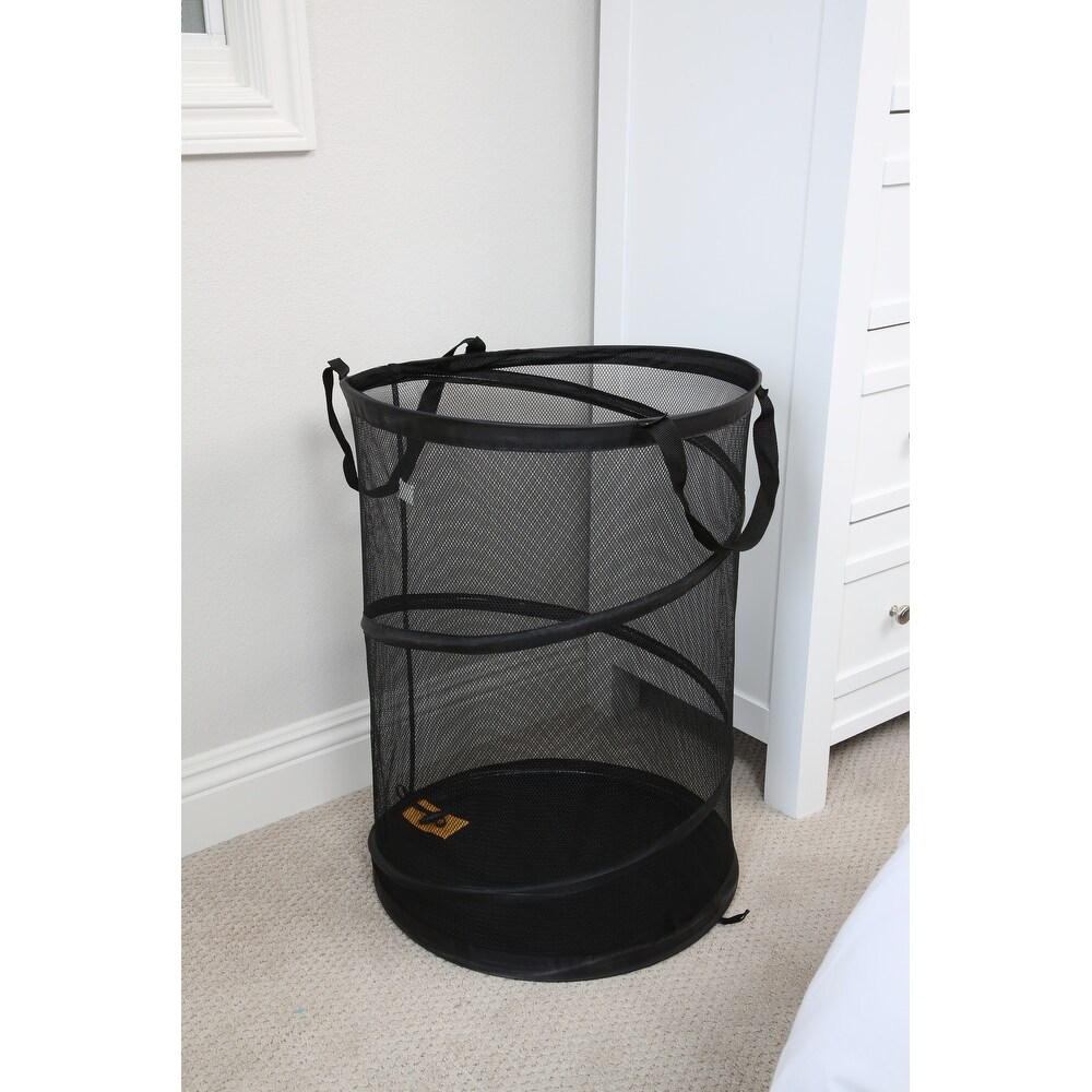 Smart Design Pop Up Spiral Laundry Hamper Bag Mesh   Black