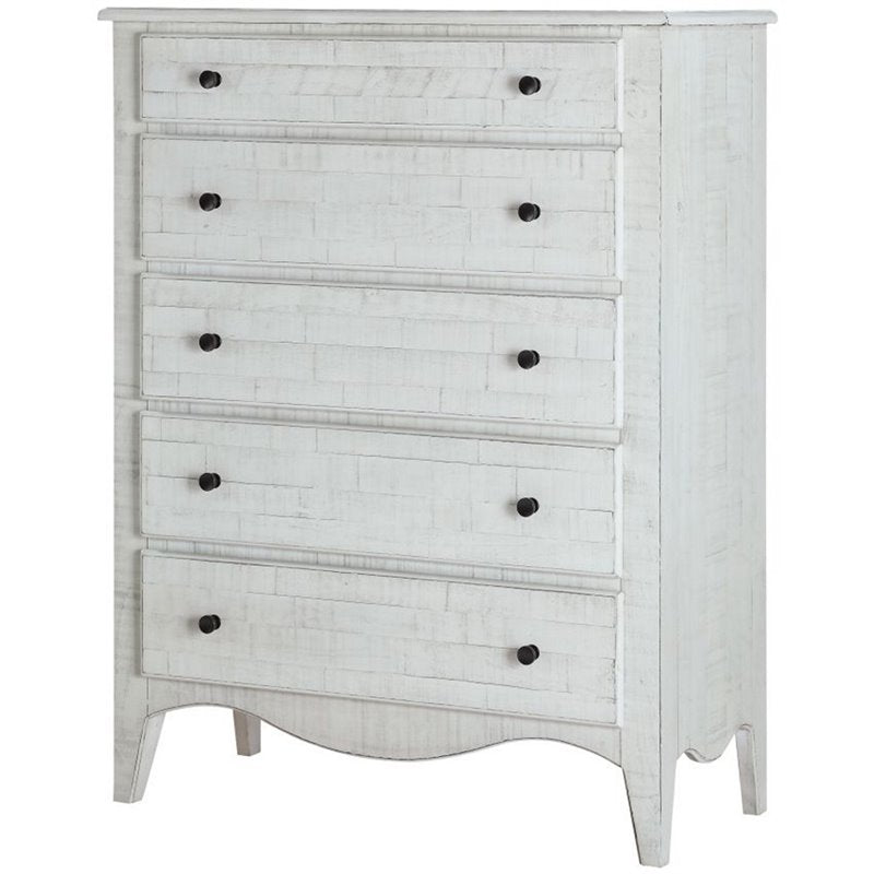 Modus Furniture Ella Solid Wood Five Drawer Chest, White Wash