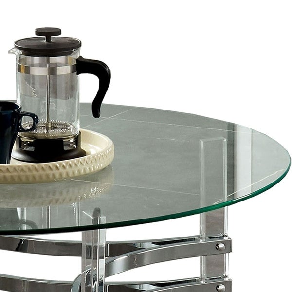 Coffee Table with Acrylic Legs and Metal Supports， Silver and Clear