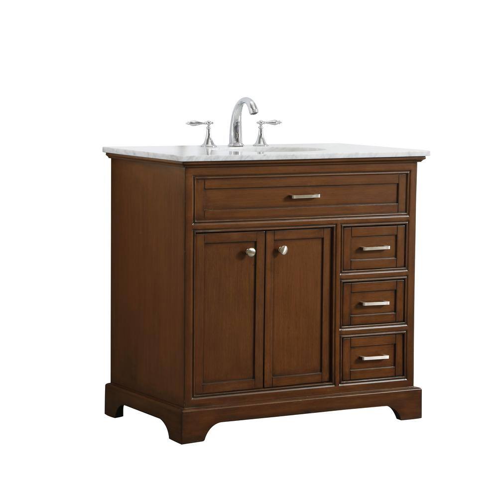 Simply Living 36 in. W x 21.5 in. D x 35 in. H Bath Vanity in Teak with Carrara White Marble Top SL45108TK