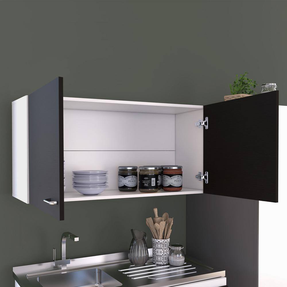 Amucolo 39.37 in. W x 12.6 in. D x 19.29 in. H Black White Wood Assembled Wall Kitchen Cabinet with Double Doors and Shelves YeaD-CYD0-DBJ