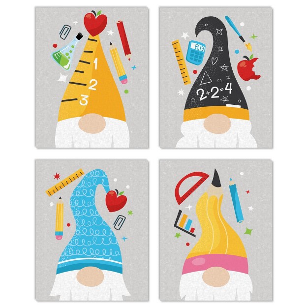 Big Dot Of Happiness School Gnomes Unframed Teacher And Classroom Linen Paper Wall Art Set Of 4 Artisms 8 X 10 Inches