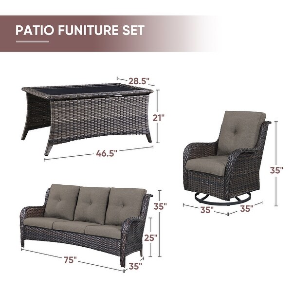 4Piece Patio Sofa with Swivel Glider Chair Set