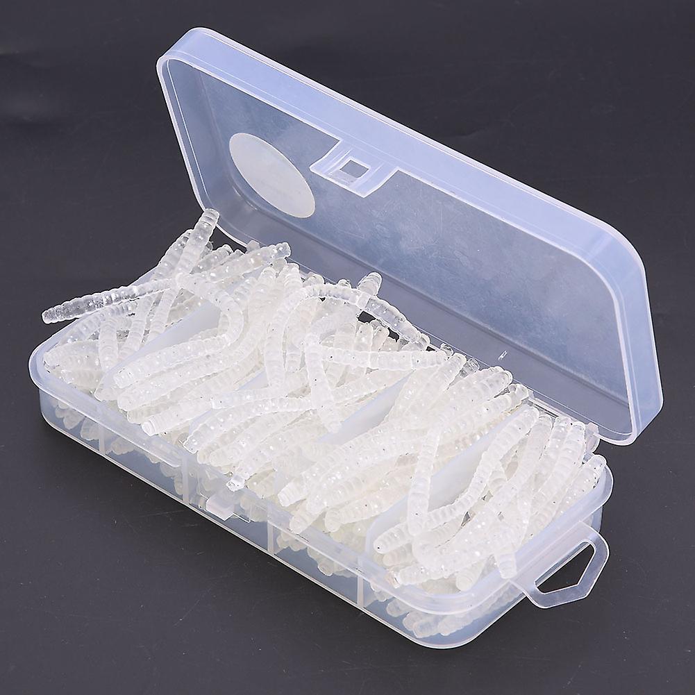 100 Pcs 6cm Silicone White Artificial Worm Earthworm Soft Fishing Lures Bait Fish Tackle Accessories Kit