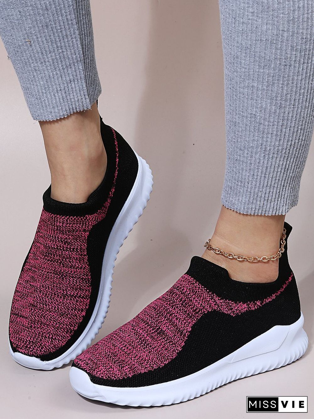 Color Block Sports All Season Daily Mother's Day Slip On Non-Slip Fly Woven Shoes EVA Sneakers for Women