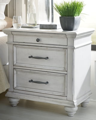 Ashley Three Drawer Nightstand in Distressed Whitewash Finish