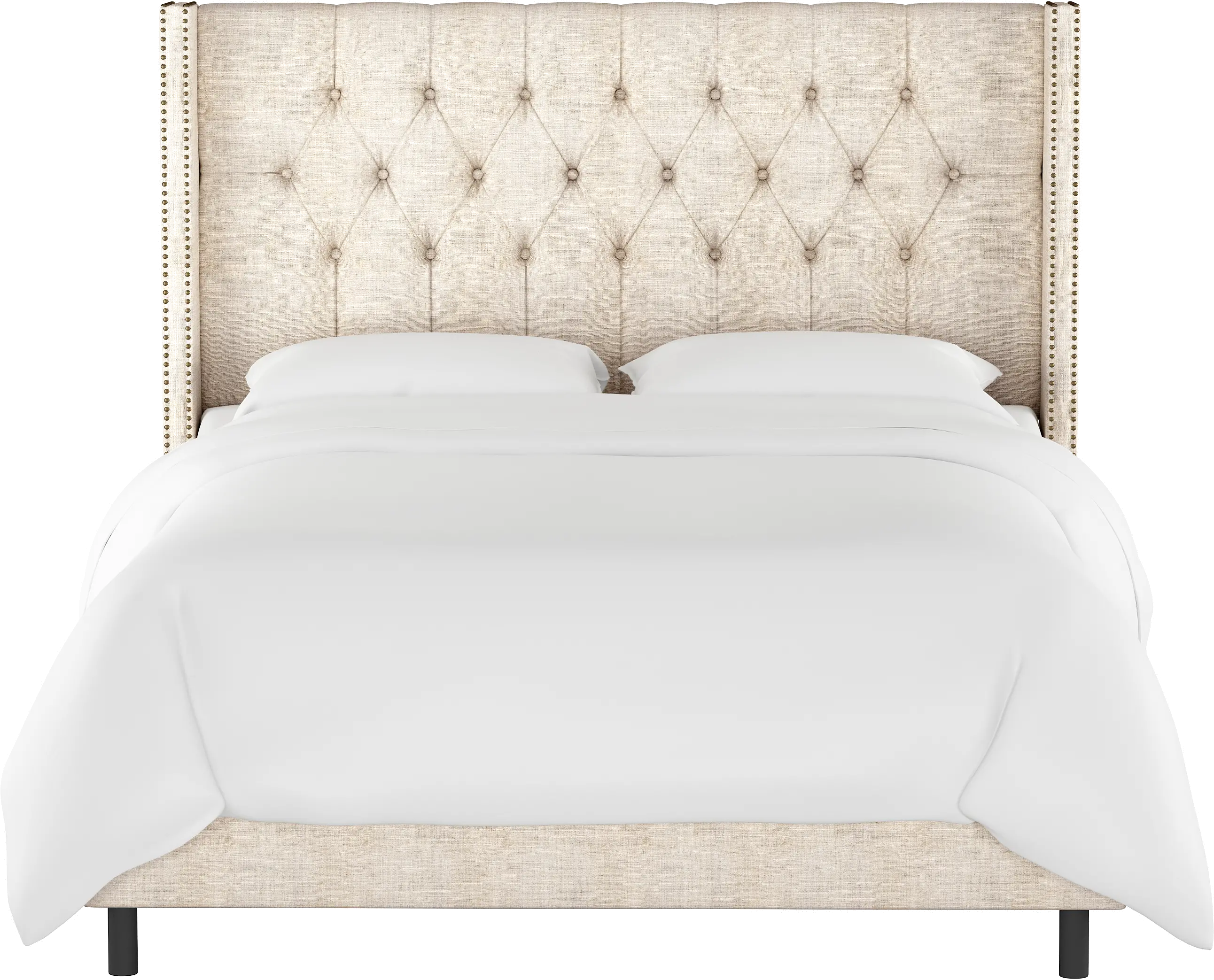 Abigail Ivory Diamond Tufted Wingback Queen Bed - Skyline Furniture