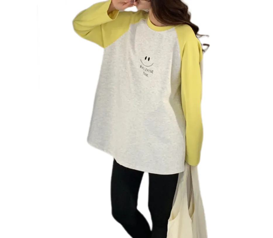 Korean-Japanese Casual Maternity Raglan Sleeve T-Shirt – Loose-Fit Spring Oversized Top