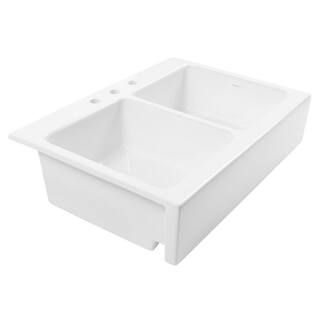 SINKOLOGY Josephine 34 in. Quick-Fit Drop-In Farmhouse Double Bowl Crisp White Fireclay Kitchen Sink SK453-34FC