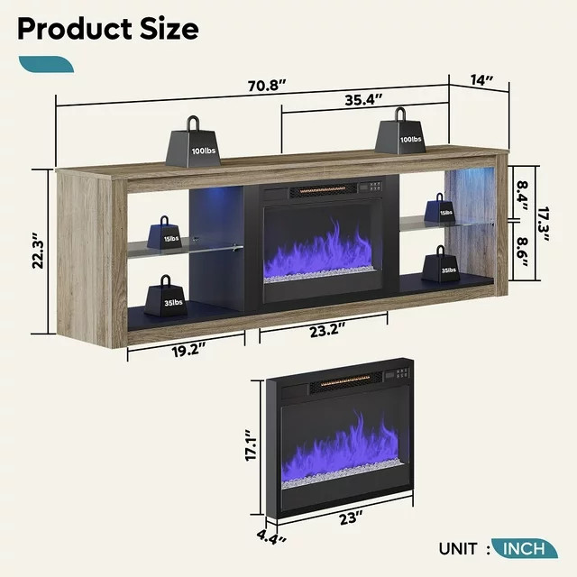 Modern TV Stand  Fireplace  ampGlass Shelves With RGB LED Lighting   Modern   Entertainment Centers And Tv Stands   by Declusia  Houzz