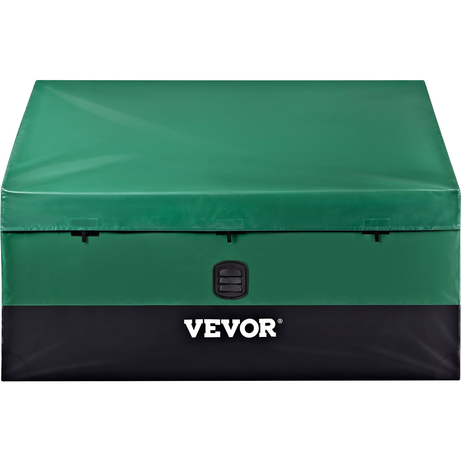 VEOVRbrand Outdoor Storage Box, 100 Gallon Waterproof PE Tarp Deck Box w/ Galvanized Frame, All-Weather Protection & Portable, for Camping, Garden, Poolside, and Yard,Black &Green