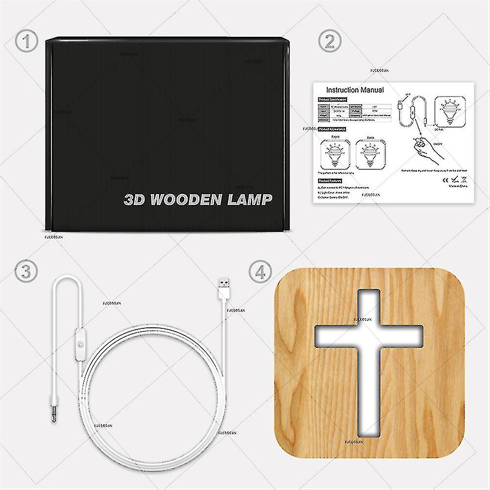 Wooden Hollow Out Cross Bedside Lamp Craft Table Lamp Led Night Light Decor