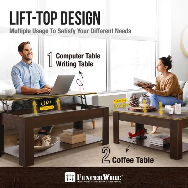 Lift Top Coffee Table w/Storage， Storage Coffee Table w/Lift Top for Living Room， Rising Tabletop Coffee Table w/Hidden