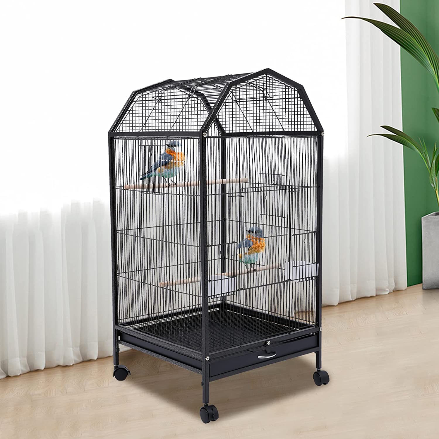 Miumaeov 360° Full Hollow Design Iron Bird Cage， Special Large Oversized Large Home Bird Cage for Tiger Skin Parrot Pachyderm Lovebird Budgie