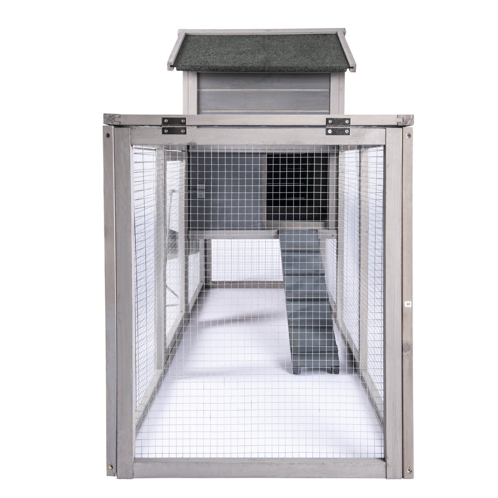 Chicken Coop for 2-4 Chcikens 80'' Wooden Rabbit Hutch Outdoor Poultry House with Chicken Run Cage， Egg Box and Waterproof Roof for Garden Backyard Gray