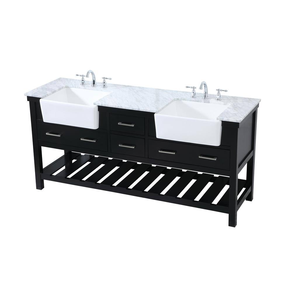 Timeless Home 22 in. W x 72 in. D x 34.125 in. H Bath Vanity in Black with Carrara White Marble Top TH120344DBK