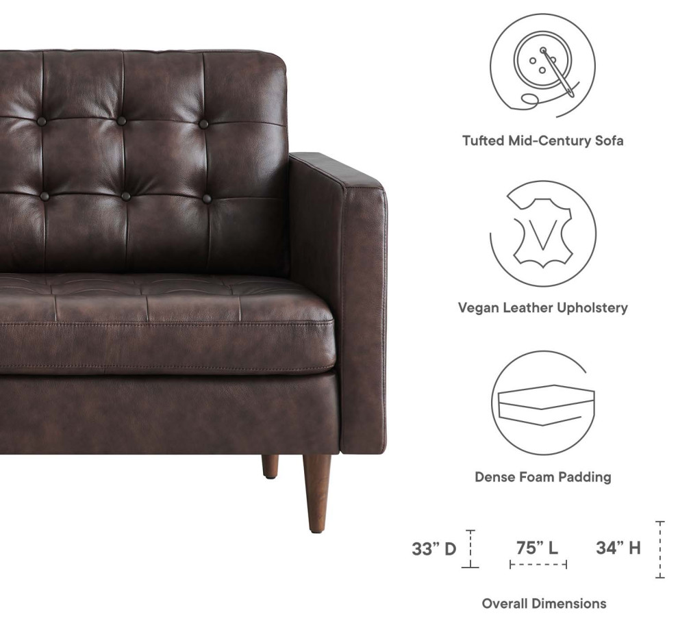 Exalt Tufted Vegan Leather Sofa   Midcentury   Sofas   by Modway  Houzz