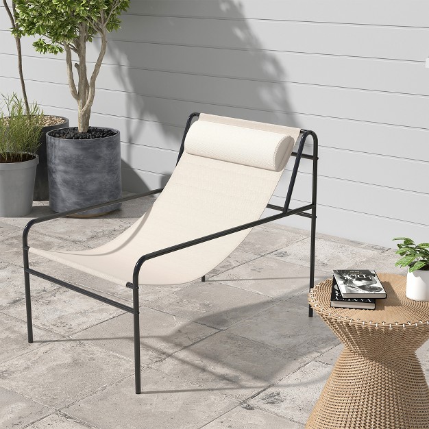 Tangkula Patio Sling Chair Modern Accent Chair W Removable Headrest amp Sturdy Metal Frame