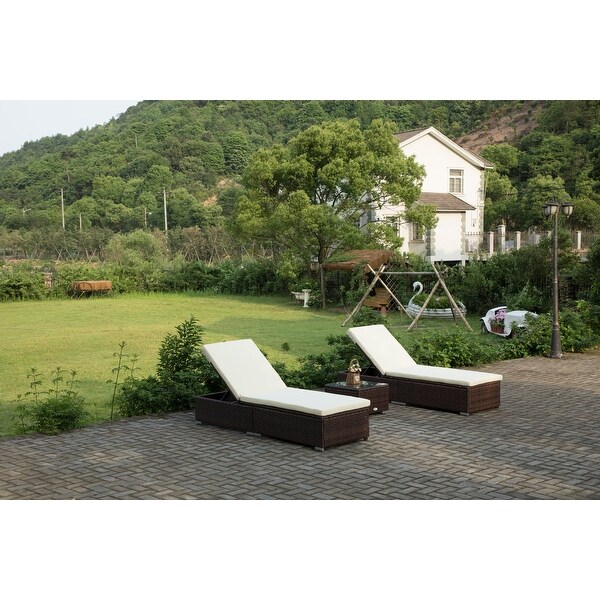 1Pcs Patio Rattan Adjustable Reclining Chaise Lounge with Cushion