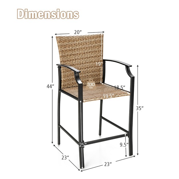 Costway 4pcs Patio Rattan Bar Stool Chairs Cushioned Seat Footrest amp Armrest