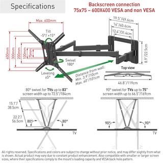 Barkan a Better Point of View Barkan 13 in. - 80 in. Full Motion - 4 Movement Extra-Long Dual Arm FlatCurved TV Wall Mount Black Extremely Extendable BM464XL
