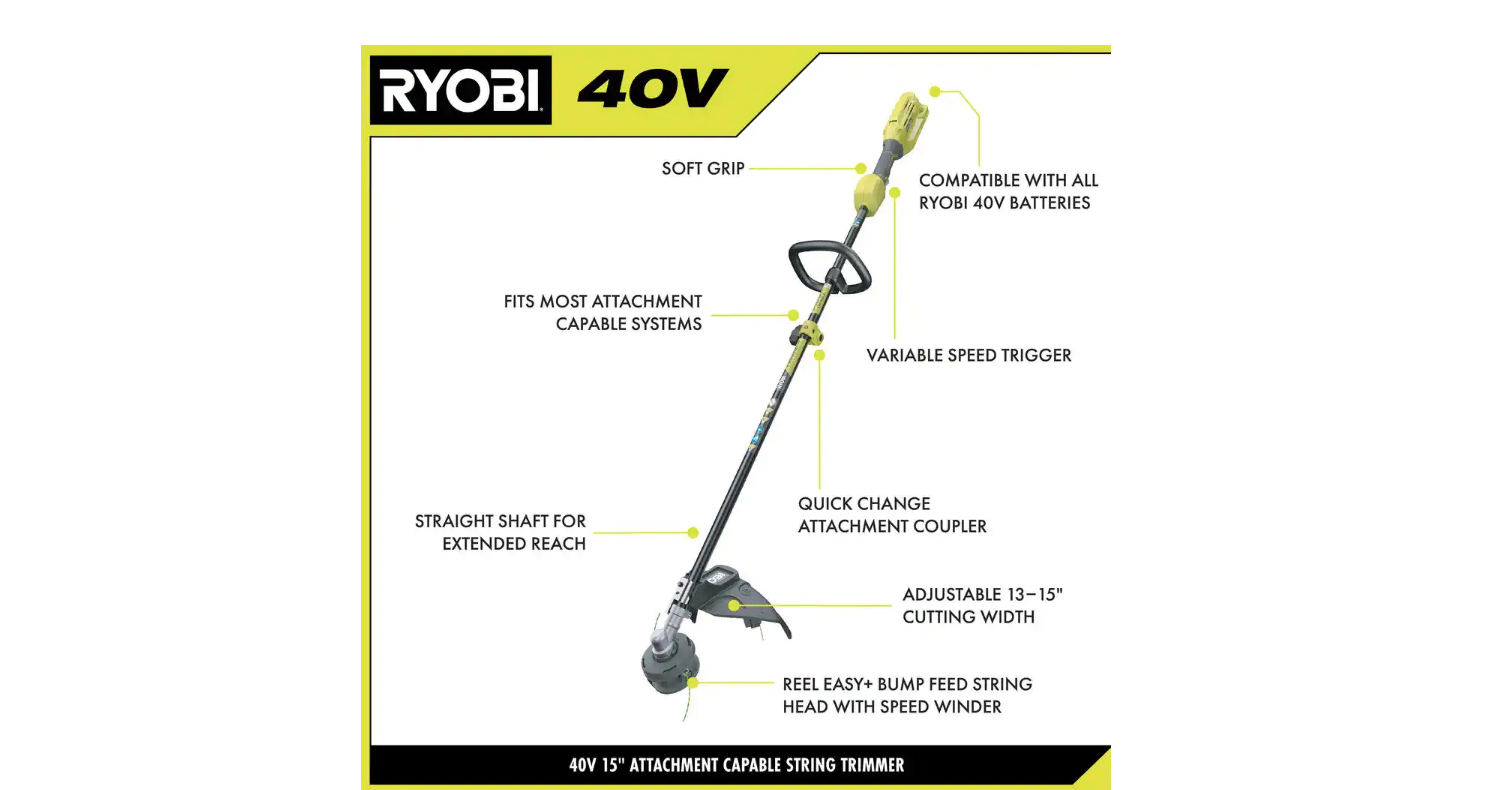 RYOBI RY40205BTL 40V Expand-It Cordless Battery Attachment Capable String Trimmer (Tool Only)