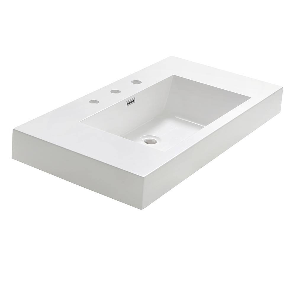 Fresca Vista 36 in. Drop-In Acrylic Bathroom Sink in White with Integrated Bowl FVS8090WH