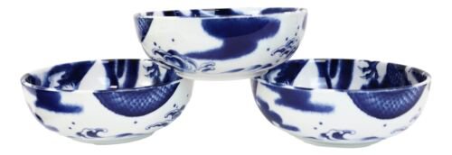 1 Asian Oriental Dragons Blue And White Porcelain Bowls Set of 4 EBR02