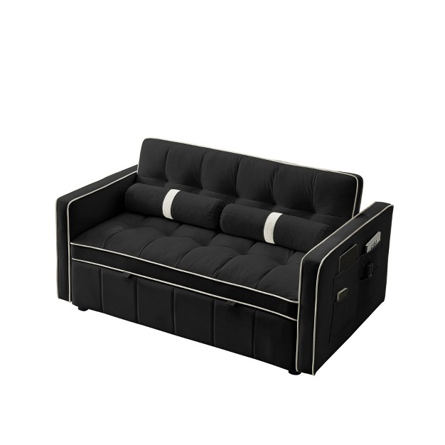 Pull Out Sleeper Sofa Bed Upholstered Loveseat Sofa Couch With Side Pockets Adjustable Backrest And Lumbar Pillows modernluxe