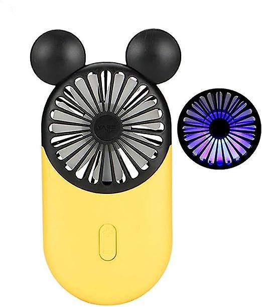 Cute Mini Fan， Portable Usb Charging， With Led Light， 3-speed Adjustable Speed， Suitable For Indoor Or Outdoor Activities  2810c Yellow