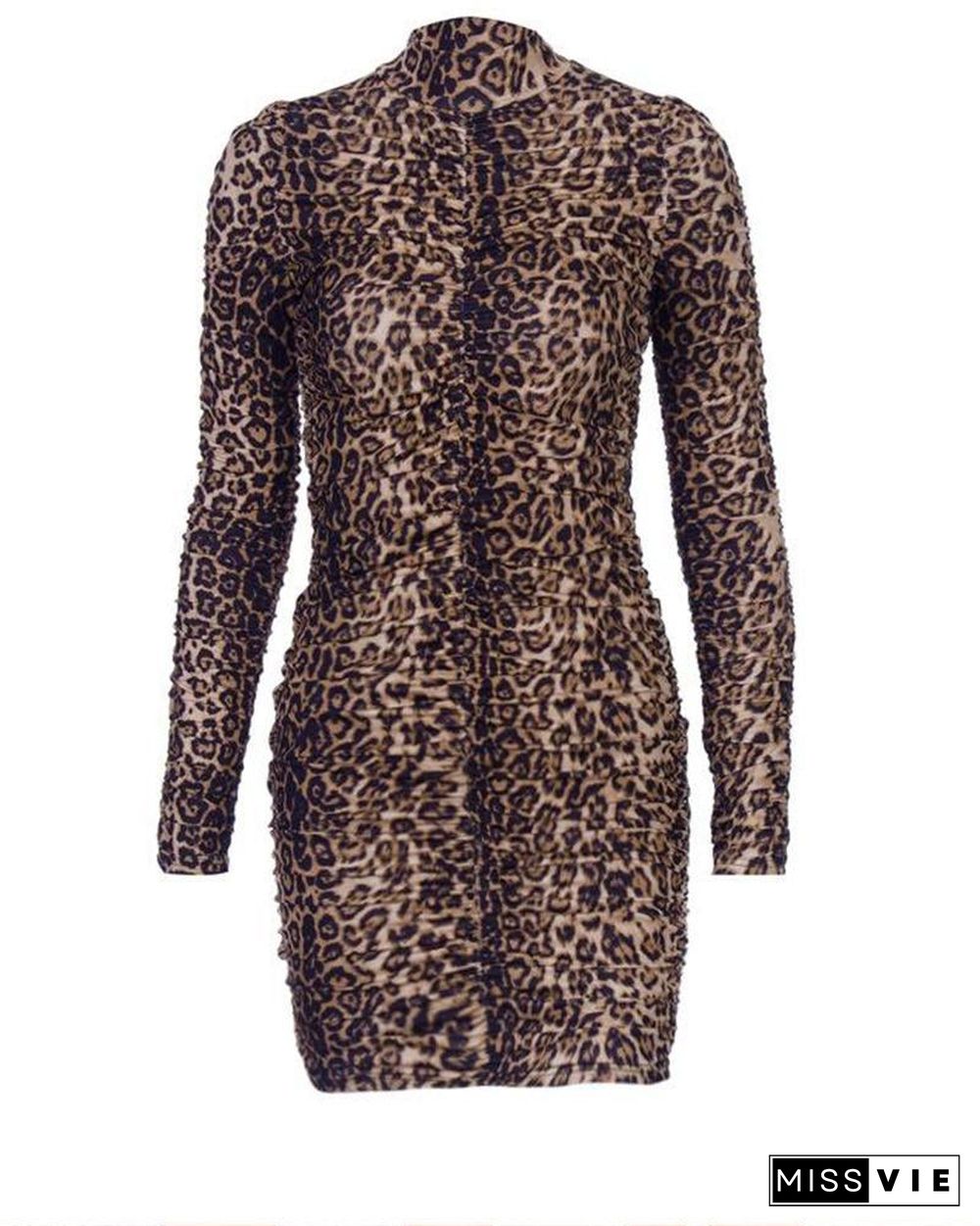 Round Neck Leopard Bodycon Dress