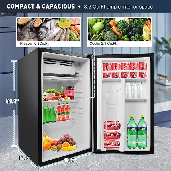 3.2 Cu.Ft. Mini Fridge Compact Refrigerator with Freezer for Home/Dorm/Office - 19.2''(L)×17.5''(W)×31.1''(H)