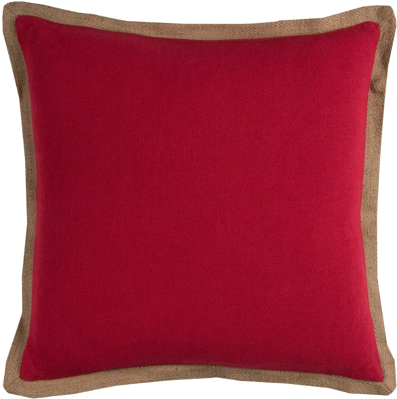 Red Throw Pillow with Jute Embroidered Piping