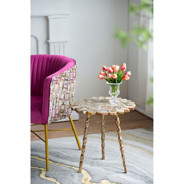 Gold Agate and Brass Inlay with Twisted Legs Side Table