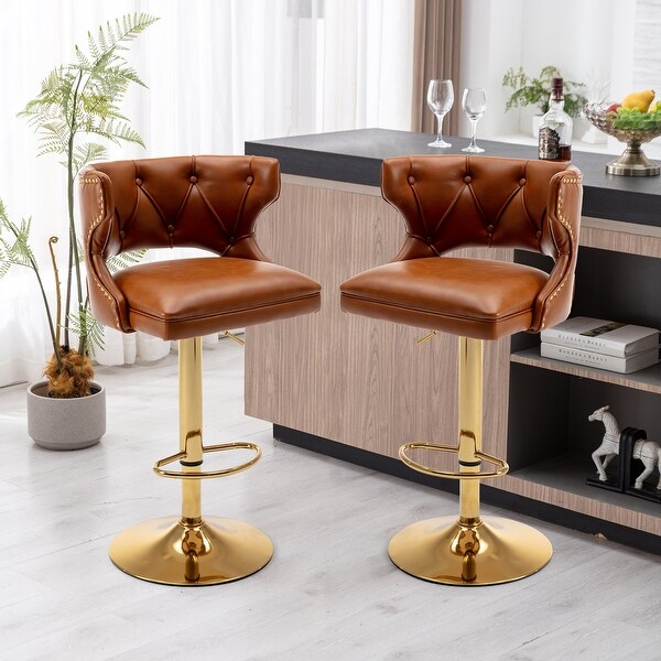 Bar Stools With Back and Footrest Counter Height Faux Leather 2PCS/SET