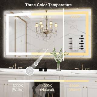 Klajowp New 55 in. W x 30 in. H Large Rectangular Frameless Anti-Fog LED Light Wall Mounted Bathroom Vanity Mirror in White SM01-13975-02