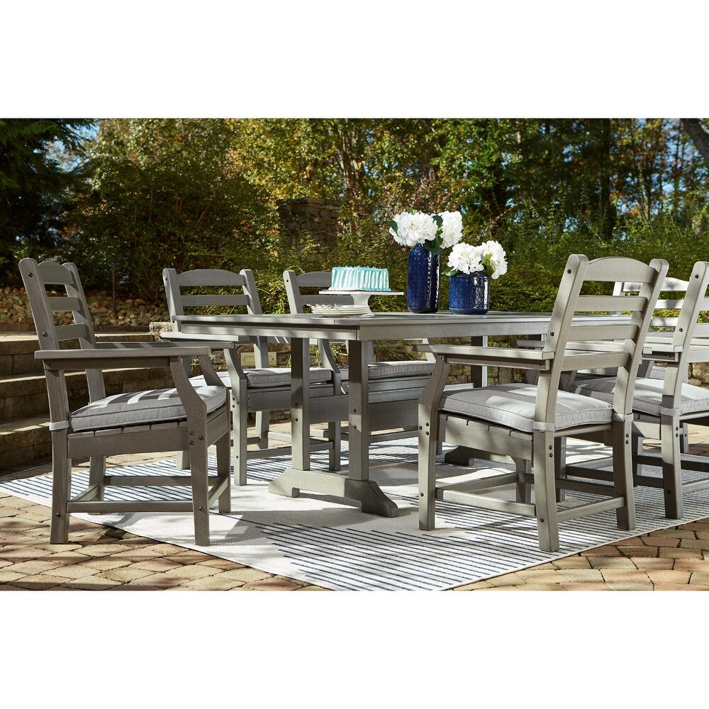 Signature Design by Ashley Visola Gray Rectangular Outdoor Poly  Weather Dining Table with Umbrella Option